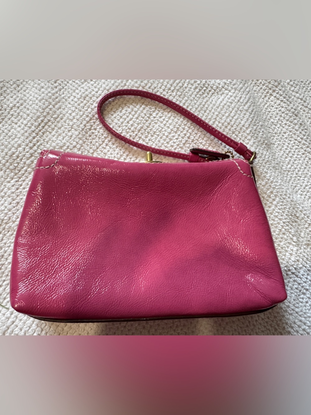 Coach Pink Leather Wristlet with Gold-Tone Hardware